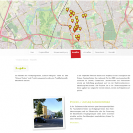 Screenshot der Beteiligungswebseite zum "Grünen Ypsilon" in Frankfurt am Main. Das Bild zeigt die Projektübersicht
