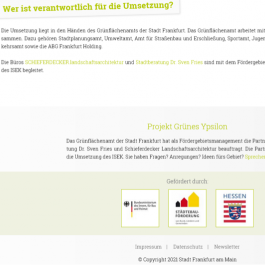 Screenshot der Beteiligungswebseite zum "Grünen Ypsilon" in Frankfurt am Main. Das Bild zeigt den Footer der Startseite.