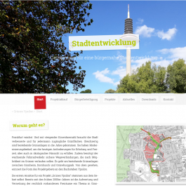 Screenshot der Beteiligungswebseite zum "Grünen Ypsilon" in Frankfurt am Main. Das Bild zeigt die Startseite.
