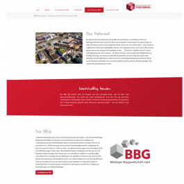 Screenshot der Beteiligungswebseite zum Projekt "Postareal" in Böblingen. Das Bild zeigt einen Screenshot der Seite "Ein Projekt der BBG"